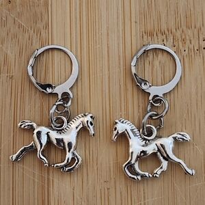 Hand Crafted Silver Horse Charm Pierced Earrings Stainless Steel Leverback